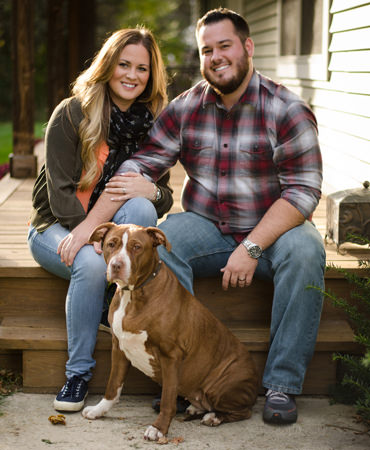 Photo of Ryan and Kellee Houghtaling, owners of Maui Pie, with their dog